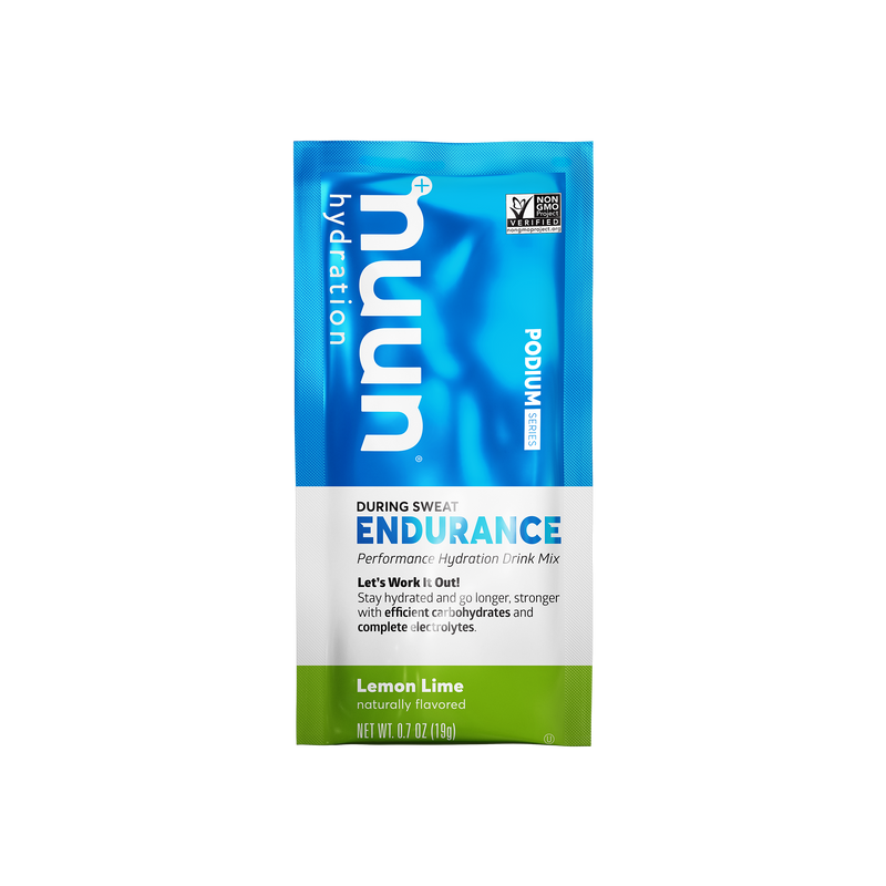 A sachet of Nuun Endurance Lemon Lime.