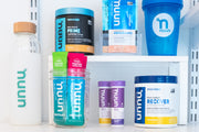 Pantry shelves filled with Nuun products.