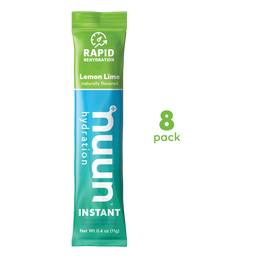 A single serving of Nuun Instant Lemon Lime next to the words "8 pack."