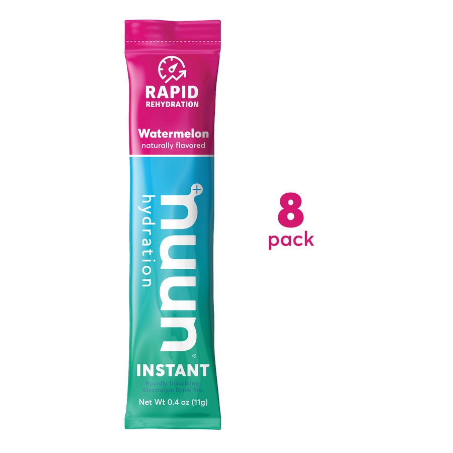 A single serving of Nuun Instant Watermelon next to the words "8 pack."