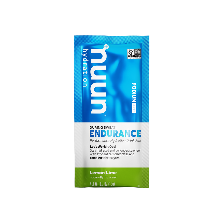 A sachet of Nuun Endurance Lemon Lime.