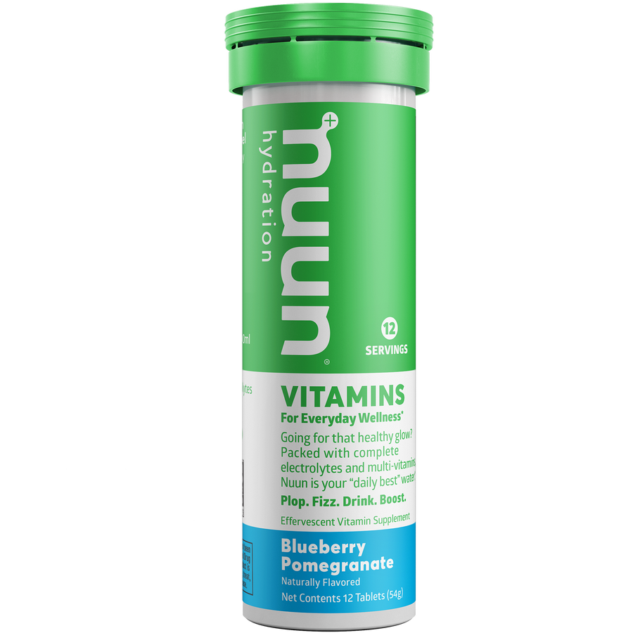 A tube of Nuun Vitamins Blueberry Tangerine.