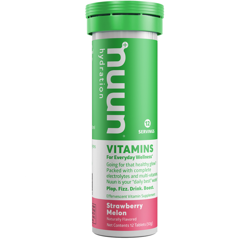 A tube of Nuun Vitamins Strawberry Melon.