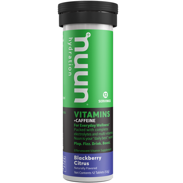 A tube of Nuun Vitamins Blackberry Citrus + Caffeine.