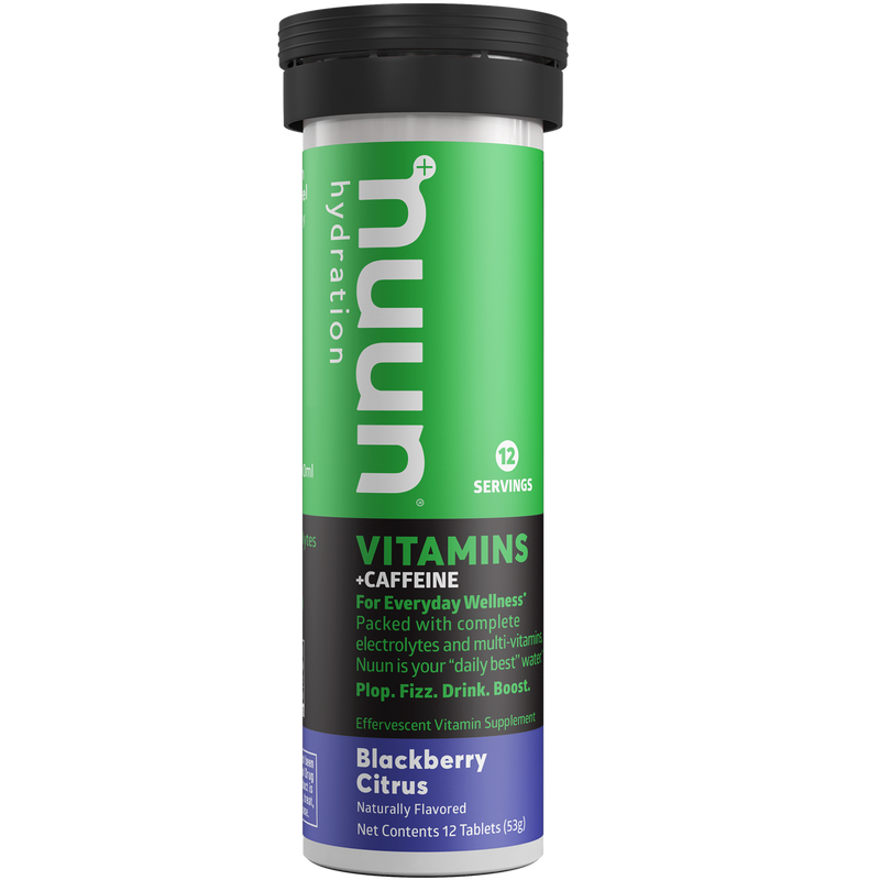 A tube of Nuun Vitamins Blackberry Citrus + Caffeine.