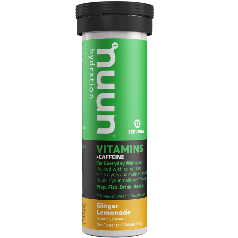 A tube of Nuun Vitamins Ginger Lemonade + Caffeine.